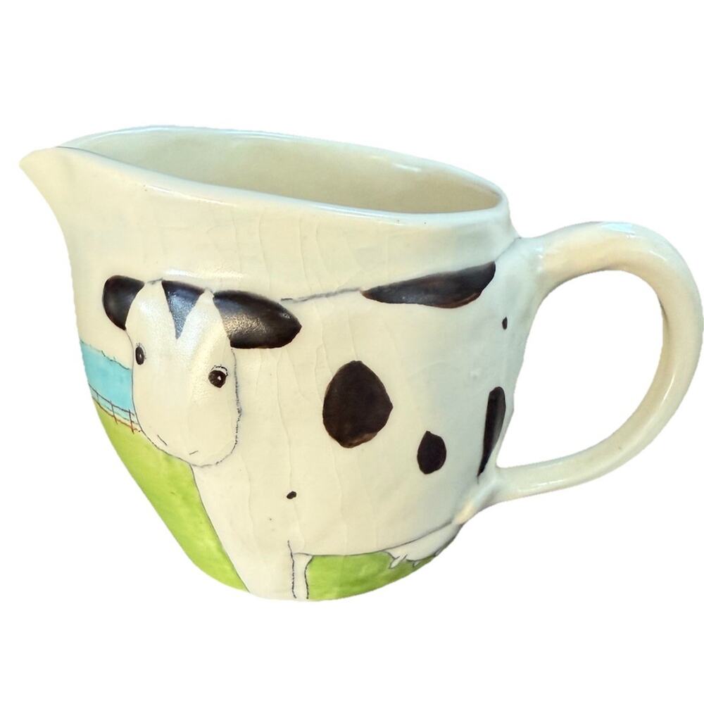 VTG Art Pottery Signed Beth Fein Holstein Cow Creamer Farm Folk Art Primitive